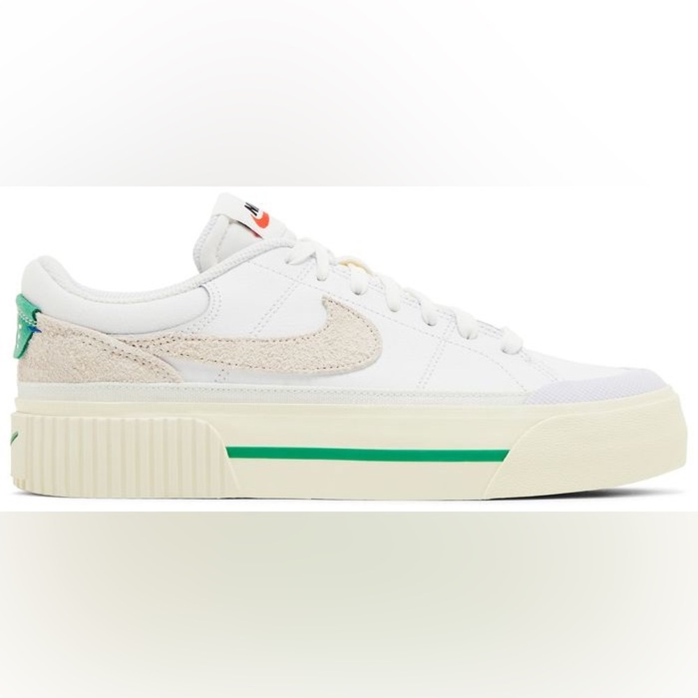Nike Women's White and Cream Sneakers with Green Accents